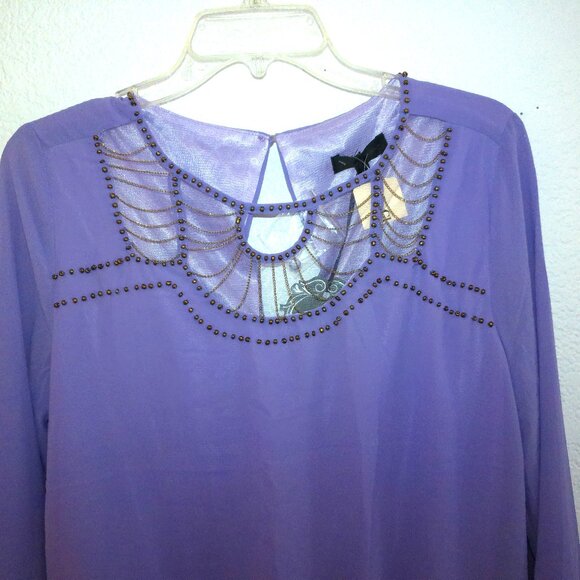 Iovposh, Purple long sleeve romper, with golden beads/fine chain details - Picture 16 of 16